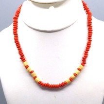 Antique Rondelle and Bone Bead Necklace, Orange Glass Choker Length Ethn... - $50.31