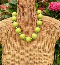Green felt ball statement necklace, handmade wool ball necklace, lightweight fel - £30.68 GBP