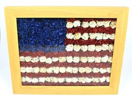 Faux Flower Bud United States of America Flag Shadow Box (11&quot; x 9&quot;) - £33.23 GBP