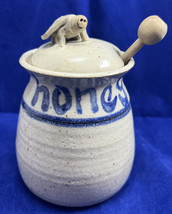 Honey Jar Pottery Handmade &amp; Handpainted Container With Honey Spoon - $23.26