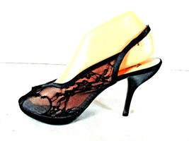 Fioni Night Black Slingback Lace Peep Toe Heels Shoes Women&#39;s 8 (SW31) - £19.65 GBP