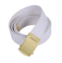 MILITARY ARMY NAVY ROTC WHITE WEB BELT GOLD BUCKLE ADJUSTABLE 19&quot; - 45&quot; ... - £10.26 GBP