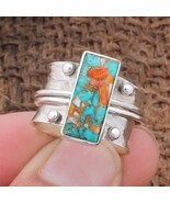 925 Sterling Lab Created Silver Oyster Turquoise Gemstone Handmade Ring - $33.85 CAD+
