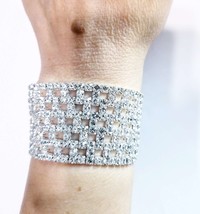 Rhinestone Bracelet Stretch, Clear 11 Row Bracelet, Crystal Pageant Prom Jewelry - £30.56 GBP