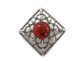 Vintage Pin Pendant Brooch Inca Fire Red Carnelian Cabochon 1951 Sarah Coventry - $19.99