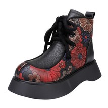  women boots lace up genuine leather women shoes 2021 new winter round toe wedges print thumb200
