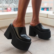 New Fashion Black Platform Wedge Round Head Pumps Black Slippers High Heel Shoes - £57.33 GBP