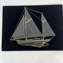 Metallic Gold Silver String Nail Art Sailboat Ship Nautical 12x16 Vintage - £15.94 GBP
