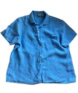 LL Bean Shirt Women XL Blue Linen Short Sleeve Button Down Casual Pocket... - $531.62 MXN