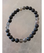 Black Moonstone and Lava rock  6mm. bead stretch bracelet size 6.5in. - $25.23 CAD