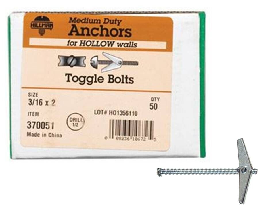 Hillman VSHE53716 3/16&#39;&#39; in. Dia. X 2&#39;&#39; in. L Round Steel Toggle Bolt 50... - $15.84