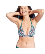 Kona Sol Women&#39;s Triangle Halter Bikini Top (Teal Stripe) (S) - $12.86