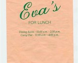Eva&#39;s for Lunch Menu Kingston Pike Knoxville Tennessee 1990 - £14.28 GBP