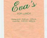 Eva&#39;s for Lunch Menu Kingston Pike Knoxville Tennessee 1990 - $17.82