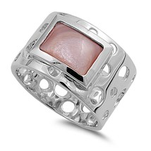 Sterling Silver Emerald-Cut Simulated Mother of Pearl Ring - £54.34 GBP+