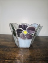 Stained Slag Glass Purple Flower Candle Holder Vintage - $18.81