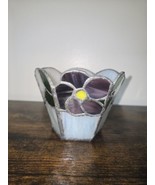 Stained Slag Glass Purple Flower Candle Holder Vintage - $18.81