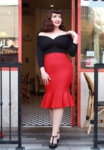 Mermaid Bodycon Red or Black Midi Skirt - £34.56 GBP