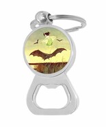 Girl Riding Bat Bottle Opener Keychain - Metal Beer Bar Tool Key Ring - $10.77