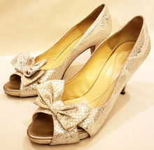 Kate Spade Made in Italy Pump Heel Shoes Sz.10B Silver Snake Print Leather - £39.95 GBP