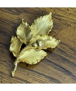 Vintage 24 Karat Gold Plated Vienna Wood Rose Bud on a Leaf Pin Austria - $24.00