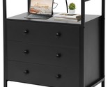 Three-Tier Wooden Drawer Nightstand, 27-Inch Wide, Black, With Adjustable - $173.93
