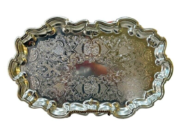 VTG Large Etched Silver Aluminum Serving Tray Platter KENSINGTON 21 x 13 Inches - £27.83 GBP