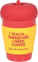 Teacher Apple Mug with Lid Our Name is Mud  12 oz Red Yellow Stoneware Silicone - £11.86 GBP