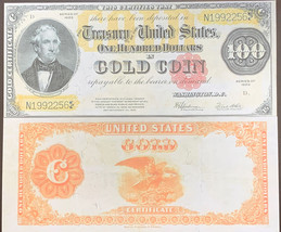 Reproduction $100 Bill 1922 Gold Certificate Thomas H Benton USA Currency Copy - £3.15 GBP