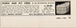 1952 Print Ad Worm &amp; Fly Fishing Willow Creels West Springfield,Massachusetts - £6.55 GBP