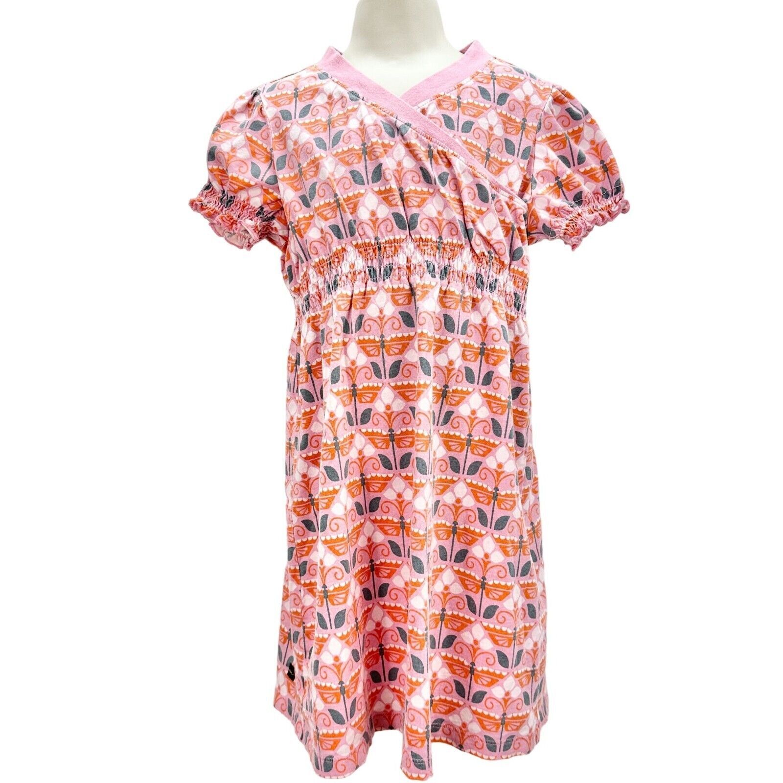 Tea Child's Dress Size 6 Pink Orange Short Sleeve Pullover Dress Length 24.5 - £7.00 GBP