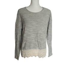 Hannah Women’s Top Long Sleeve Knit Crochet Lace Trim Pullover Boho Gray Size M - £11.86 GBP