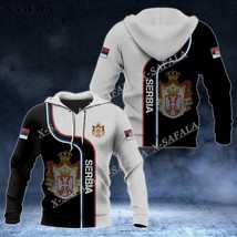 Serbia Coat Of Arms Style Country Flag 3D Printed Man Female Zipper Hoodie Pull - £61.06 GBP