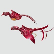 Handcrafted Red Origami Bird Screw Back Earrings Vintage Statement Jewelry - $40.00