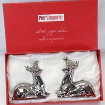 Pier 1 Imports Reindeer Salt Pepper Shaker Set Silver Ceramic Christmas in Box - $29.39