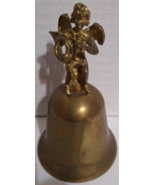 Vintage Brass Silvestri Angel Cherub Bell with French Horn 4 1/8&quot; Tall H... - £7.61 GBP