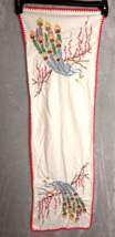 Embroidered Peacock Tea towel Table runner Dresser cover vintage 37 X 12 - £19.97 GBP