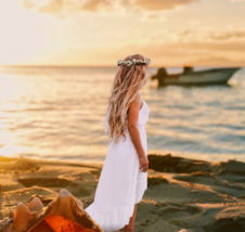 Beach Wedding Flower Girl Dress. White Hi-Low Boho dress. Vacation, Cruise Dress - £21.48 GBP+