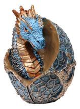 Metallic Bronze and Blue Azure Dragon Hatchling in Dragon Scales Egg Fig... - $16.99
