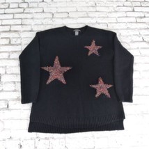 Chelsea &amp; Theodore Sweater Womens Petite Medium Black Stars Tinsel Long Sleeve - £19.91 GBP