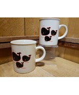Vintage 1990s Set of 2 Three Whales in Ocean Stoneware Mug/Cup Made In J... - $46.06 CAD