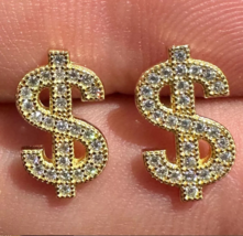 2Ct Round Real Moissanite Dollar Sign Stud Earring 14K Yellow Gold Plated Silver - $261.79