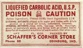 Vintage Pharmacy Label Liquefied Carbolic Acid Schaffer&#39;s Corner Store Edingurg - £34.61 GBP