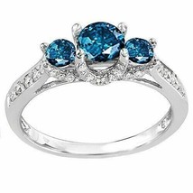 2 Karat Simulierte Blau Rund Diamant Drei Stein Hochzeit Ring 14K Weiß Vergoldet - £111.54 GBP