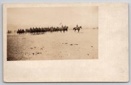 RPPC US Army Cavalry Soldiers On Horseback With Flag Man Real Photo Postcard Q27 - £15.69 GBP