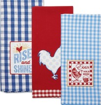 Set Of 3 Different Embroidered Dish Towels (18&quot;x28&quot;) Roosters,Rise &amp; Shine, Dii - £14.30 GBP