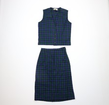 Vintage 60s 70s Streetwear Womens Small 2 Piece Wool Skirt Suit Vest Pla... - $79.15
