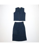 Vintage 60s 70s Streetwear Womens Small 2 Piece Wool Skirt Suit Vest Pla... - $108.25 CAD