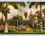 View of Hotels From Bayfront Park Miami Fllorida FL Linen Postcard M2 - £2.14 GBP
