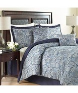 Waverly 6-Pc Paddock Shawl King Comforter Set Paisley Blue Porcelain NEW - £97.30 GBP